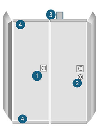 Pocket door diagram with numbered parts 1-4
